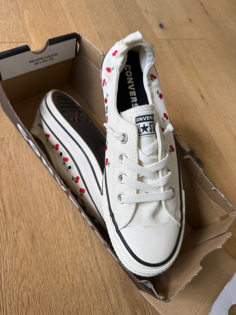 Converse Cream Low-Top Sneakers with Red Cherry Motif